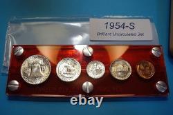 1954-S MINT SILVER SET of U. S. COINS LUSTROUS BRILLIANT UNCIRCULATED