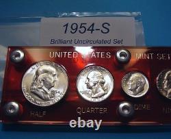 1954-S MINT SILVER SET of U. S. COINS LUSTROUS BRILLIANT UNCIRCULATED