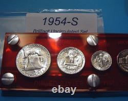 1954-S MINT SILVER SET of U. S. COINS LUSTROUS BRILLIANT UNCIRCULATED