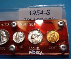 1954-S MINT SILVER SET of U. S. COINS LUSTROUS BRILLIANT UNCIRCULATED