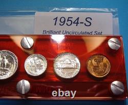 1954-S MINT SILVER SET of U. S. COINS LUSTROUS BRILLIANT UNCIRCULATED