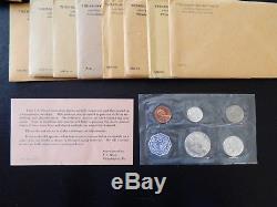 1955 1964 U. S. Mint 5 Coin Silver Proof Sets! Complete