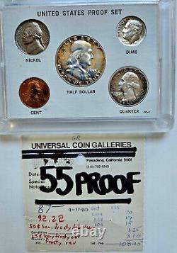 1955-P US Proof Set in Premium Plastic Case with Franklin Dollar, 90% Silver