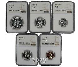 1955 Proof Set Ngc Certified Pr Pf 68 1c 5c 10c 25c 50c Haze / Spot Free 5 Slabs