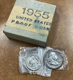 1955 original silver PROOF SET, US MINT BOX and cellophane, half looks cameo