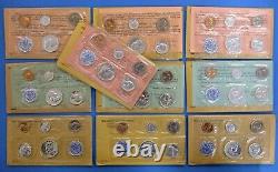 1955 thru 1964 Run of 10 Proof Sets with Original Government Envelopes & Papers