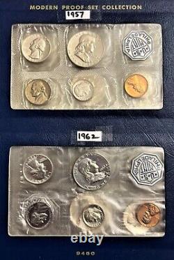 1957-1964 Us Mint 8 Silver Proof Set Whitman Folder 1957, 60, 61, 62 (3), 63, 64