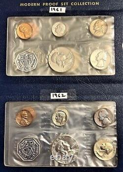 1957-1964 Us Mint 8 Silver Proof Set Whitman Folder 1957, 60, 61, 62 (3), 63, 64