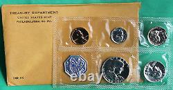 1959 US Annual 5 Coin Proof Set Silver Coins and Envelope with Franklin 50c Half