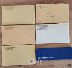 1960 1966 United States 5 Coin Proof Set Original Envelope Lot Of 5
