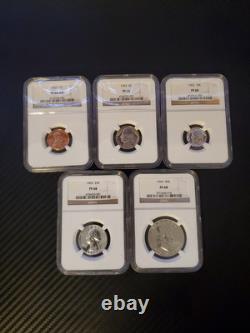 1963 Year Set, 5 coins all NGC PF68 Quarter Dime Nickel Cent (Red) & Franklin