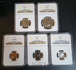 1964 US Proof 5 Coin Set 1C 5C 10C 25C 50C NGC PF 69