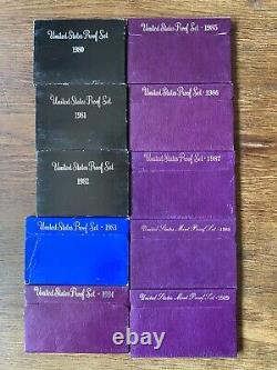 1965- 2000 US Mint Proof Set Run (36 Sets) Silver Half Dollars 60s 70s 80s 90s