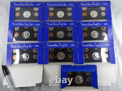 1969-S Lot of 10 US Mint 5 Coin Proof Sets with 40% Silver Kennedy Half OGP