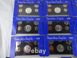 1969-S Lot of 10 US Mint 5 Coin Proof Sets with 40% Silver Kennedy Half OGP