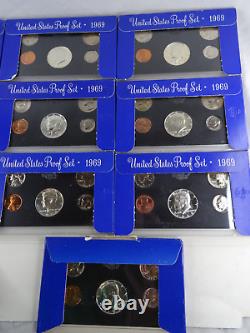 1969-S Lot of 10 US Mint 5 Coin Proof Sets with 40% Silver Kennedy Half OGP