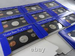 1969-S Lot of 10 US Mint 5 Coin Proof Sets with 40% Silver Kennedy Half OGP