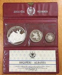 1970 ALBANIA 3-Coin Silver Proof Set Original Wallet Packaging, 5 10 25 Leke