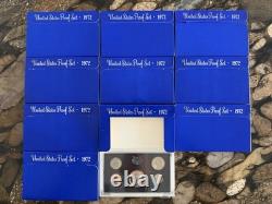 1972 US Mint 5 Coin Proof Set Uncirculated with Original Box lot of 10