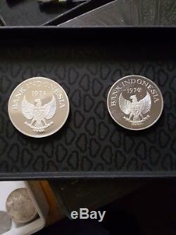 1974 Bank of Indonesia Rp 2000, Rp 5000 silver proof wildlife conserve coin set