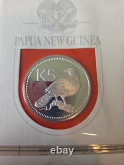1975 PNG Proof Set 8 Coins 10K Bird of Paradise. 925 Sterling 5K Eagle. 5 Silver