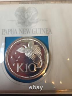 1975 PNG Proof Set 8 Coins 10K Bird of Paradise. 925 Sterling 5K Eagle. 5 Silver
