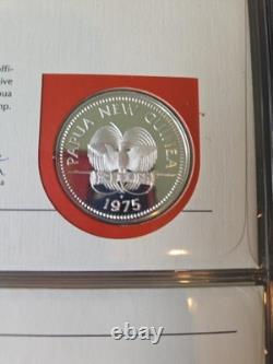 1975 PNG Proof Set 8 Coins 10K Bird of Paradise. 925 Sterling 5K Eagle. 5 Silver