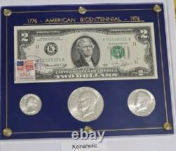 1976 Bicentennial Silver Coins, $2 WithStamps, Consecutive Serial Numbers Set Of 2