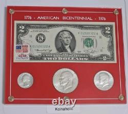 1976 Bicentennial Silver Coins, $2 WithStamps, Consecutive Serial Numbers Set Of 2