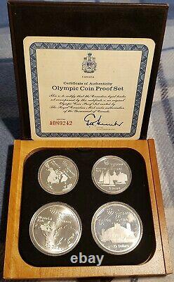 1976 CANADA Montreal Olympics SILVER 4-Coin PROOF Set Wood Case & COA's SERIES#1