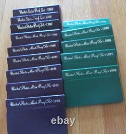 1984 to 1998 Proof Sets U. S. Mint 15 Proof Set San Francisco Mint with COA