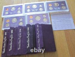 1984 to 1998 Proof Sets U. S. Mint 15 Proof Set San Francisco Mint with COA