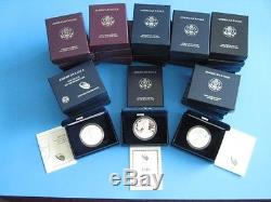 1986 2017 American Eagle Proof Sets 31 coins with boxes, cases and coa's