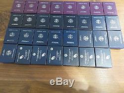 1986-2017 Silver American Eagle proof sets with Boxes and COA