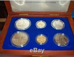 1986 Statue Of Liberty 6 Coin Gold & Silver Proof And Uncirculateg Set Box-coa