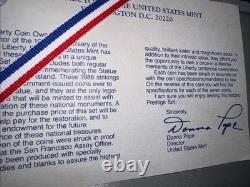 1986-S US Mint Prestige Proof Set Statue of Liberty Silver Dollar 7 Coin OGP COA
