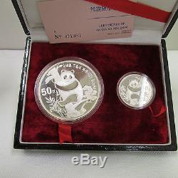 1987 2 Coin Silver Chinese Panda Proof Set 50 Yuan /10 Yuan 5 oz and 1 oz. 999