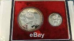1987 Chinese China Silver Panda 2 Coin Proof Set 50 & 10 Yuan. 999 1oz and 5oz