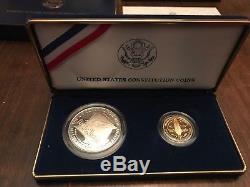 1987 US Mint United States Constitution 2 Coin Silver & Gold Proof Set OGP COA