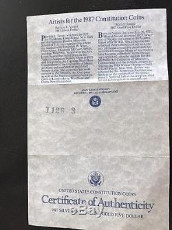 1987 United States Constitution Coins $1 Silver & $5 Gold Proof Coin Set WithCOA
