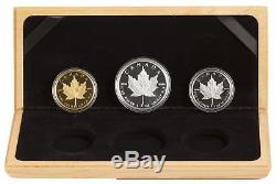 1989 Canadian 3 Metal Maple Leaf Proof Set (1oz Gold, 1oz Platinum, 1oz Silver)