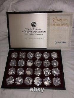 1989 Milestones Of Space Exploration $50 Silver Proof 24 Coin Set, Coa +bonus