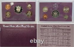1990-1999 US Mint Proof Sets with Box & COA (10 Annual Sets) 54 Proof Coins