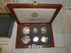 1991 Mount Rushmore US Gold & Silver 6- Coin Proof & Uncirculated Set Box & COA