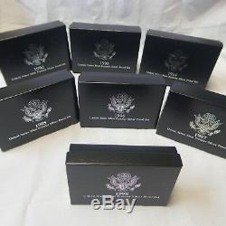 1992-1998 90% Silver United States Premier Proof Sets (7) Run US Mint Box & COA