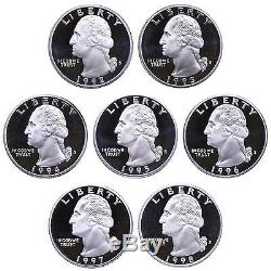 1992-1998 S Washington Quarters 90% Silver Gem Deep Cameo Proof Run 7 Coin Set