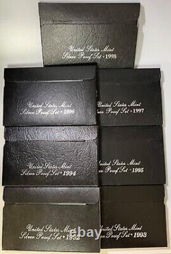 1992-1998 Silver Proof Set 90% 7 Sets total 35 Coins Original Packaging