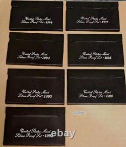 1992-1998 US Mint Silver Proof Sets 90% Silver OGP COA 7 Annual Sets 35 Coins