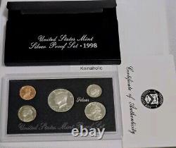 1992-1998 US Mint Silver Proof Sets 90% Silver OGP COA 7 Annual Sets 35 Coins