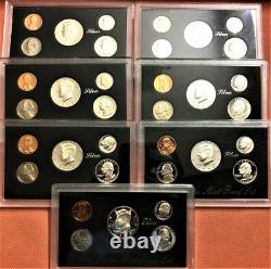 1992-1998 United States Mint Silver Proof Sets, Complete 7 Silver Sets, Ogp /coa